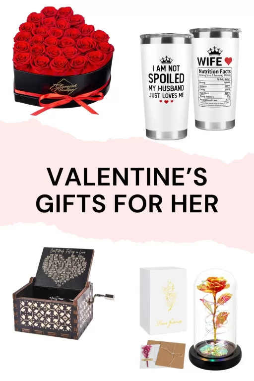 Images of 4 valentine's day gifts for her.