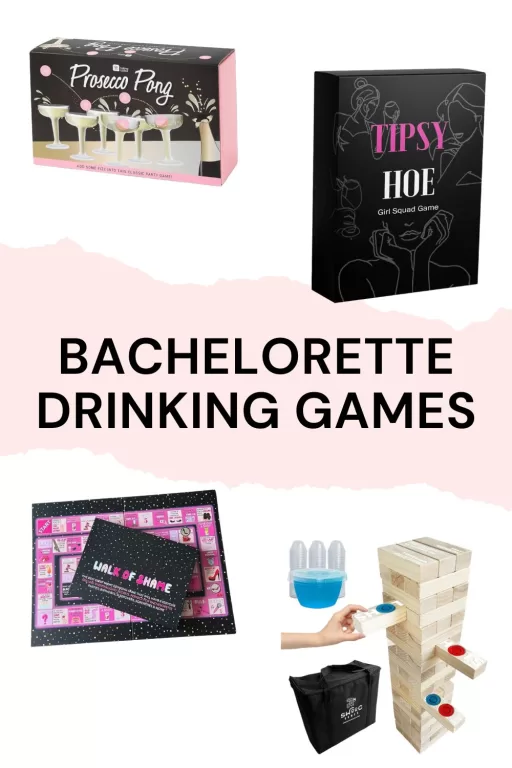 Images of 4 different bachelorette drinking games.