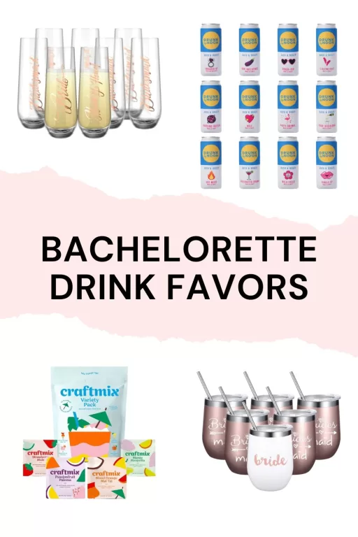 Images of 4 bachelorette drink favors.