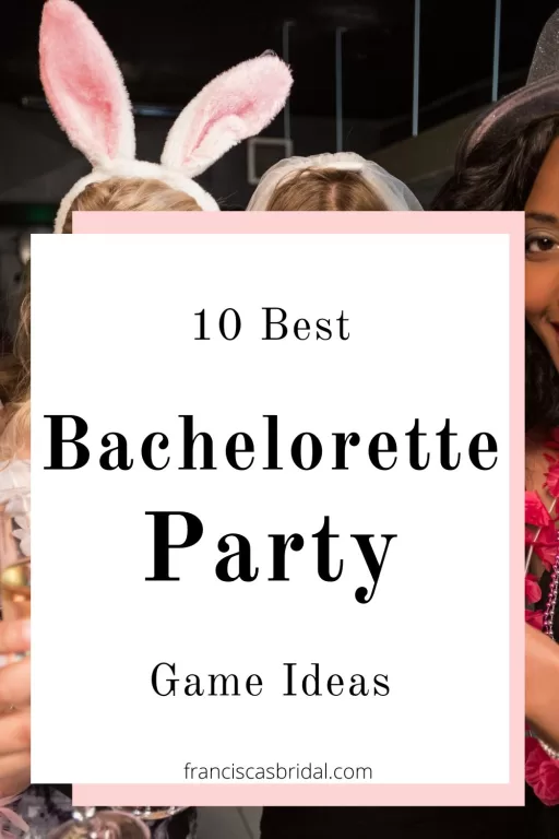 A group of girls wearing costumes with the text entertaining bachelorette party games.