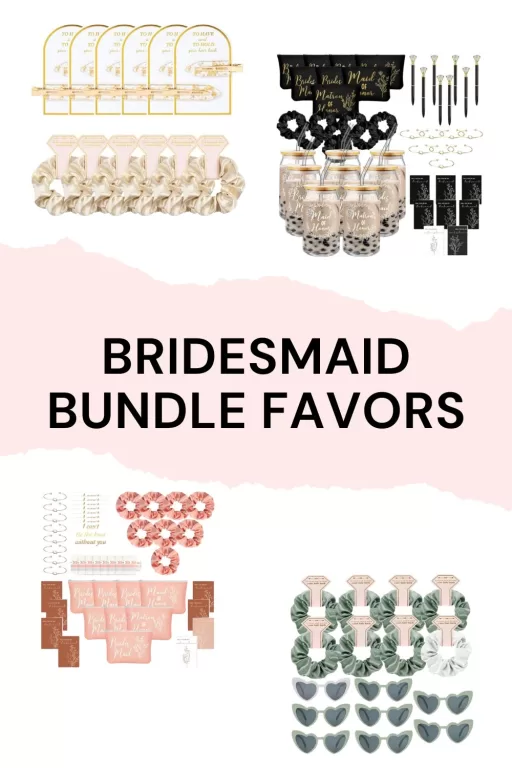 Images of 4 bundle bachelorette party favor sets for bridesmaids.
