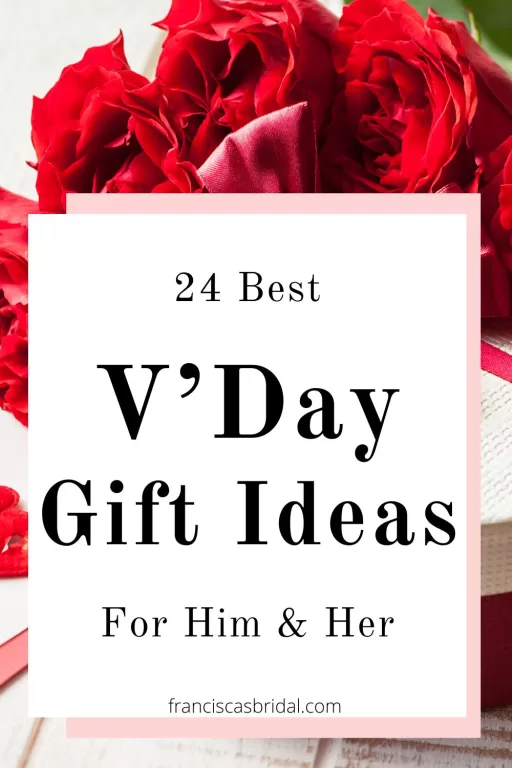 A bouquet of red rose on a table with the text best valentine's day gift ideas.