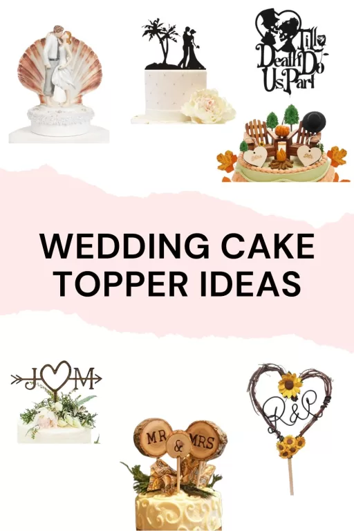 Image of 7 seasonal cake toppers to put on wedding cakes.