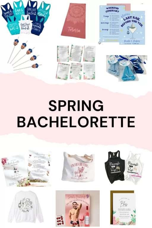 Image of 12 spring bachelorette party decorations and favors.