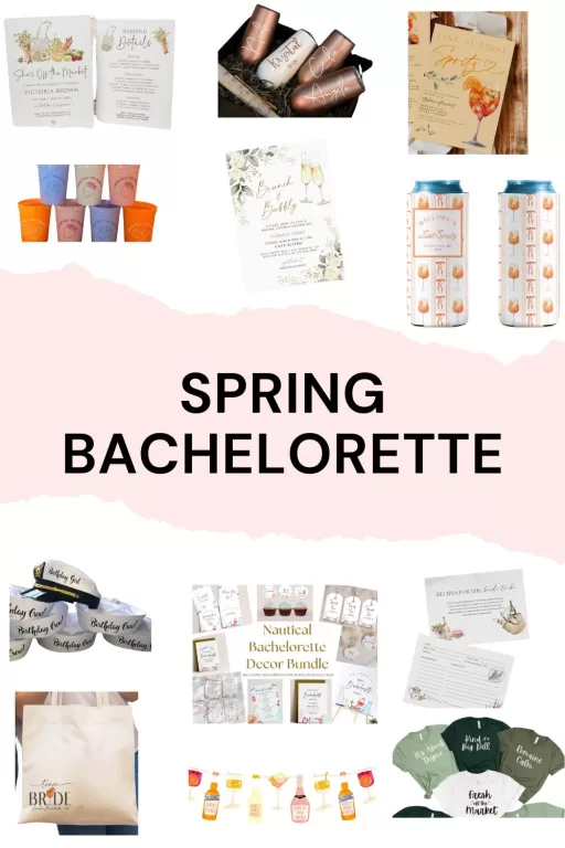 Image of 12 spring bachelorette party decorations and favors.