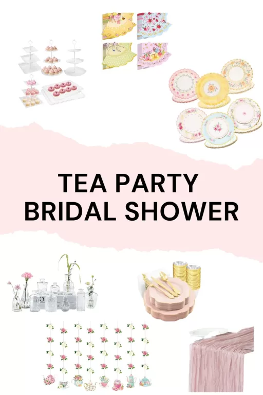 Image of 5 tea party themed bridal shower decorations.