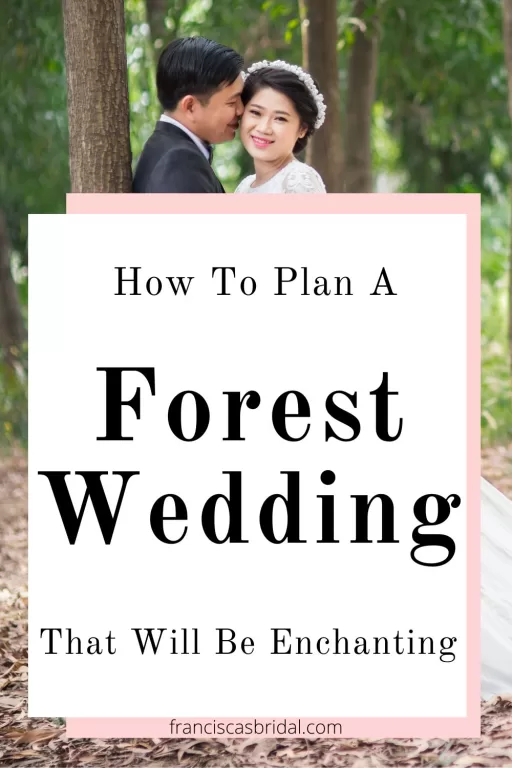 An asian couple having a wedding in the forest with the text best forest wedding theme ideas.