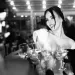 A bride having a champagne toast with her family.