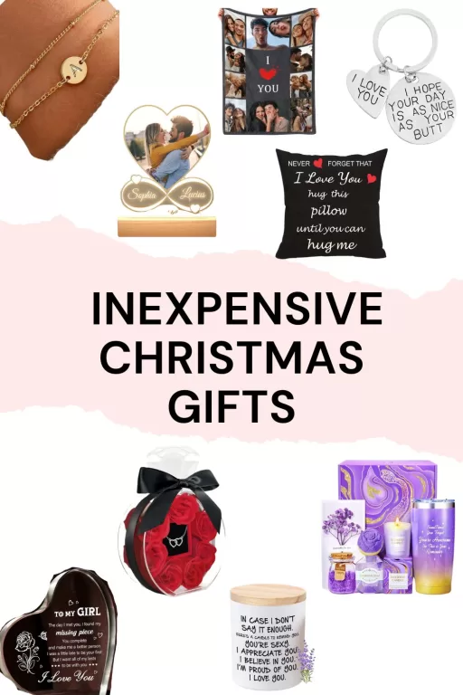 A collage of 9 budget friendly christmas gift ideas for couples/