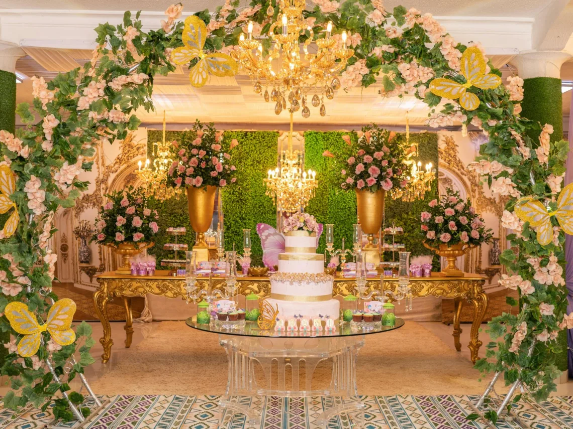 A butterfly themed wedding table.
