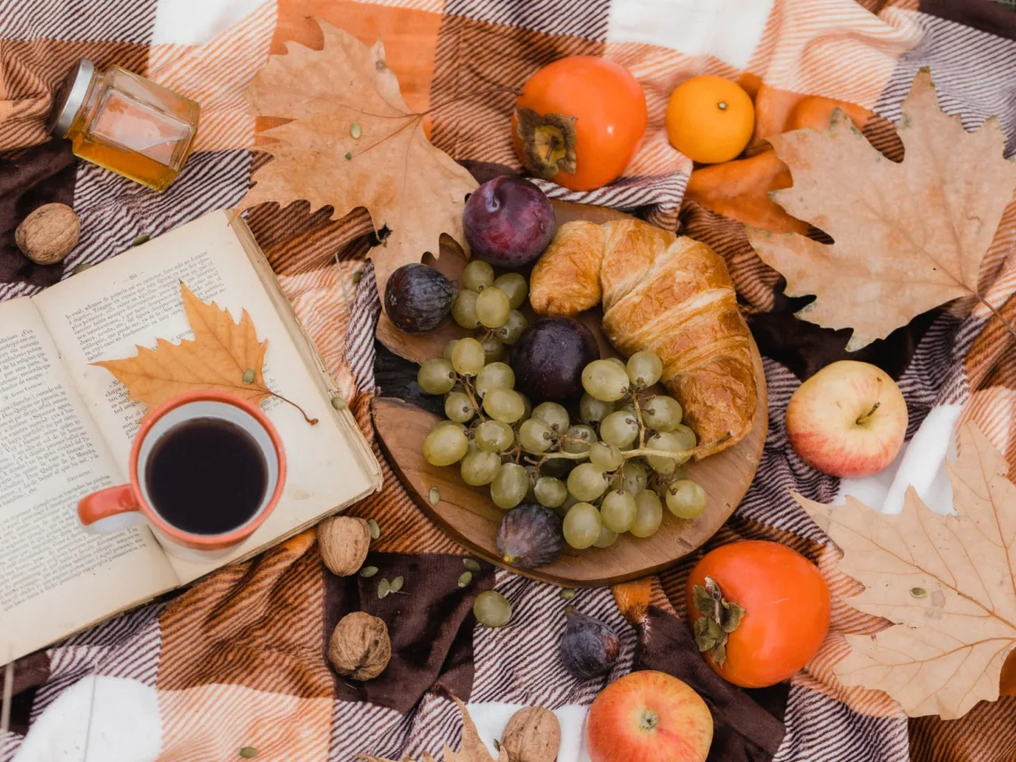 A fall picnic with coffee.